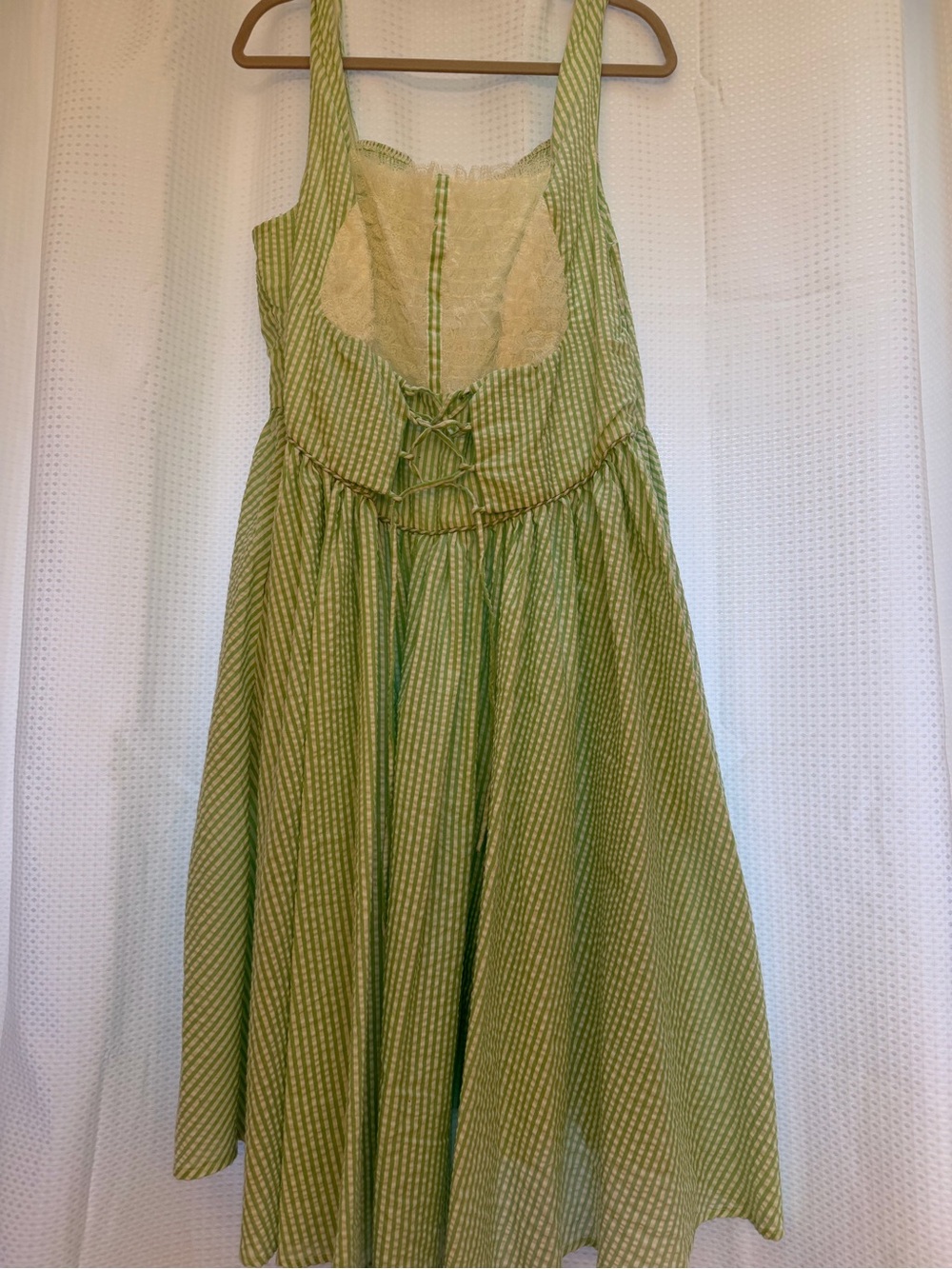 Unique Vintage Green Striped Lace-Up Sundress